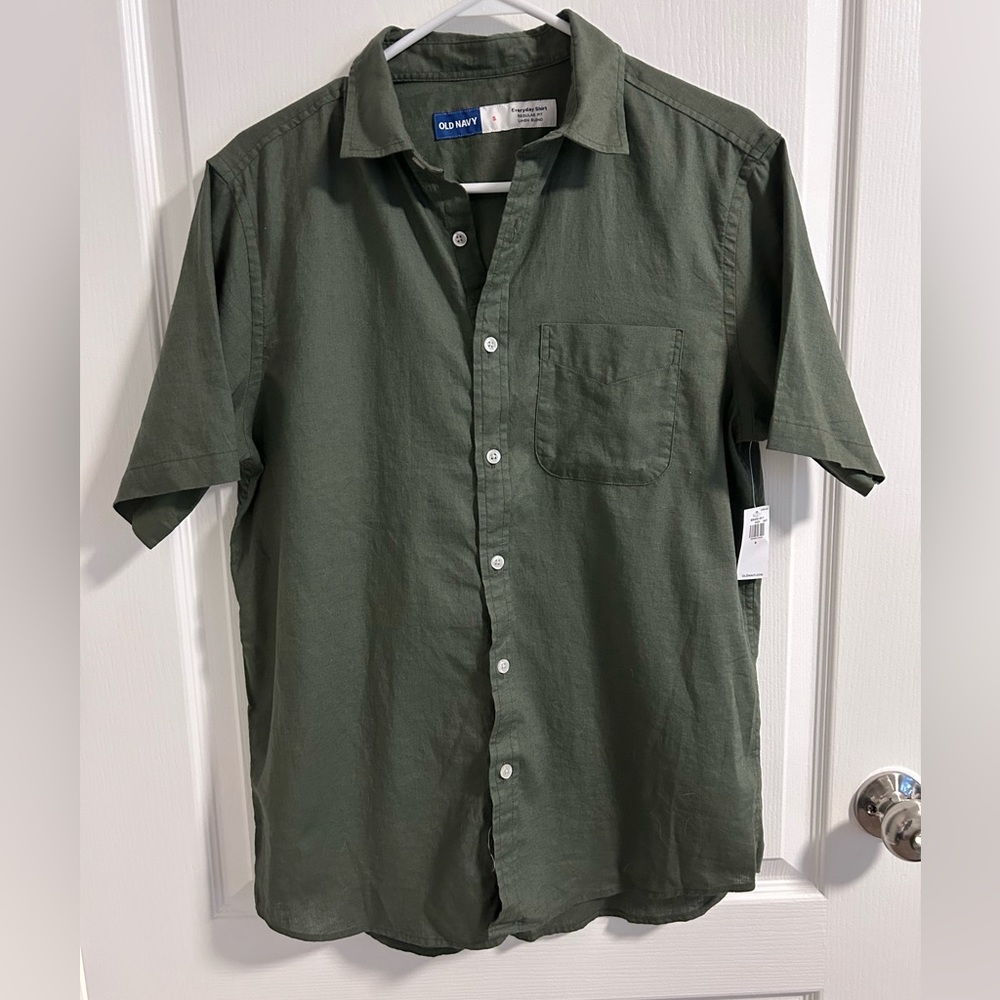 Regular Fit Everyday Short Sleeve Linen-Blend Mens Shirt